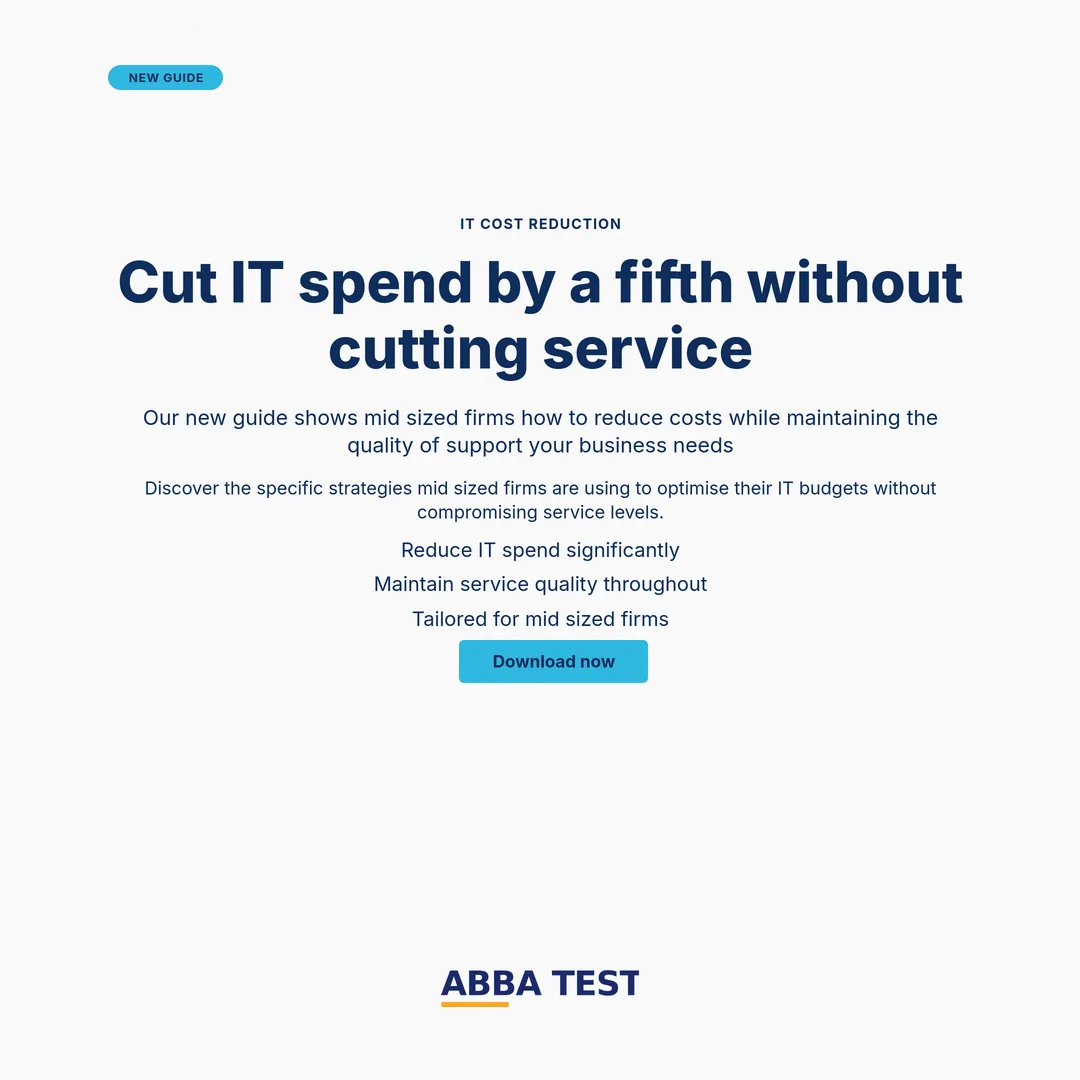 A square social post for an IT services firm promoting a guide on cutting IT spend by a fifth