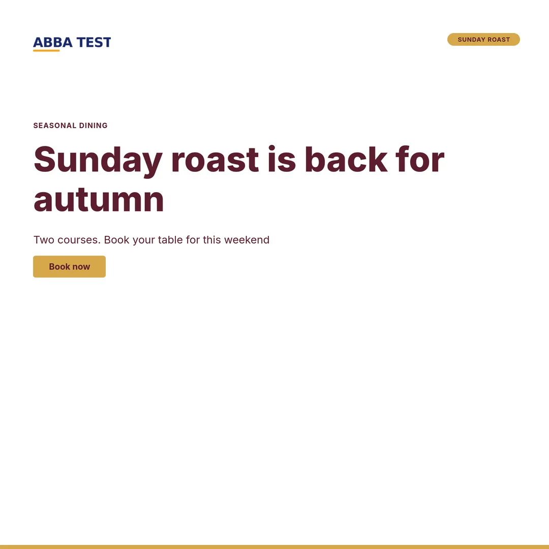 A square social post for a neighbourhood restaurant announcing the return of Sunday roast for autumn