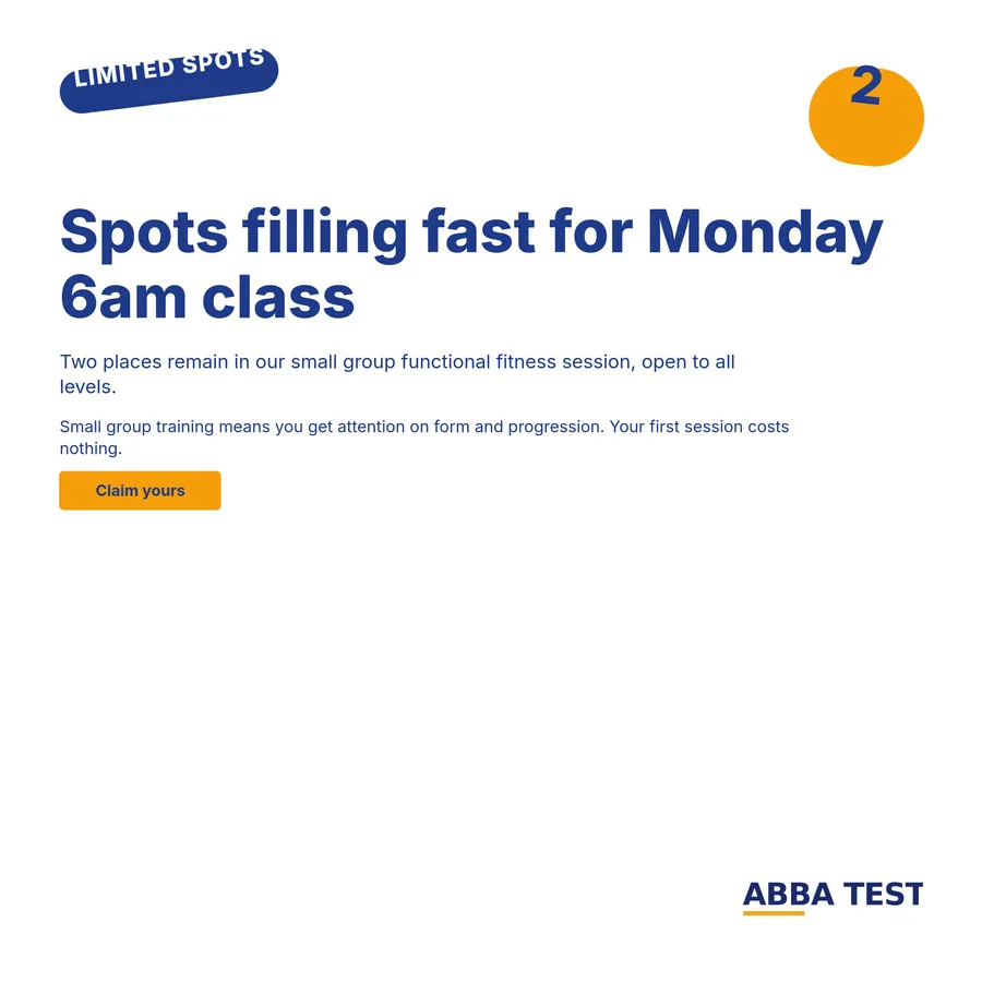 A square design with a Limited spots sticker and the class headline on a light ground