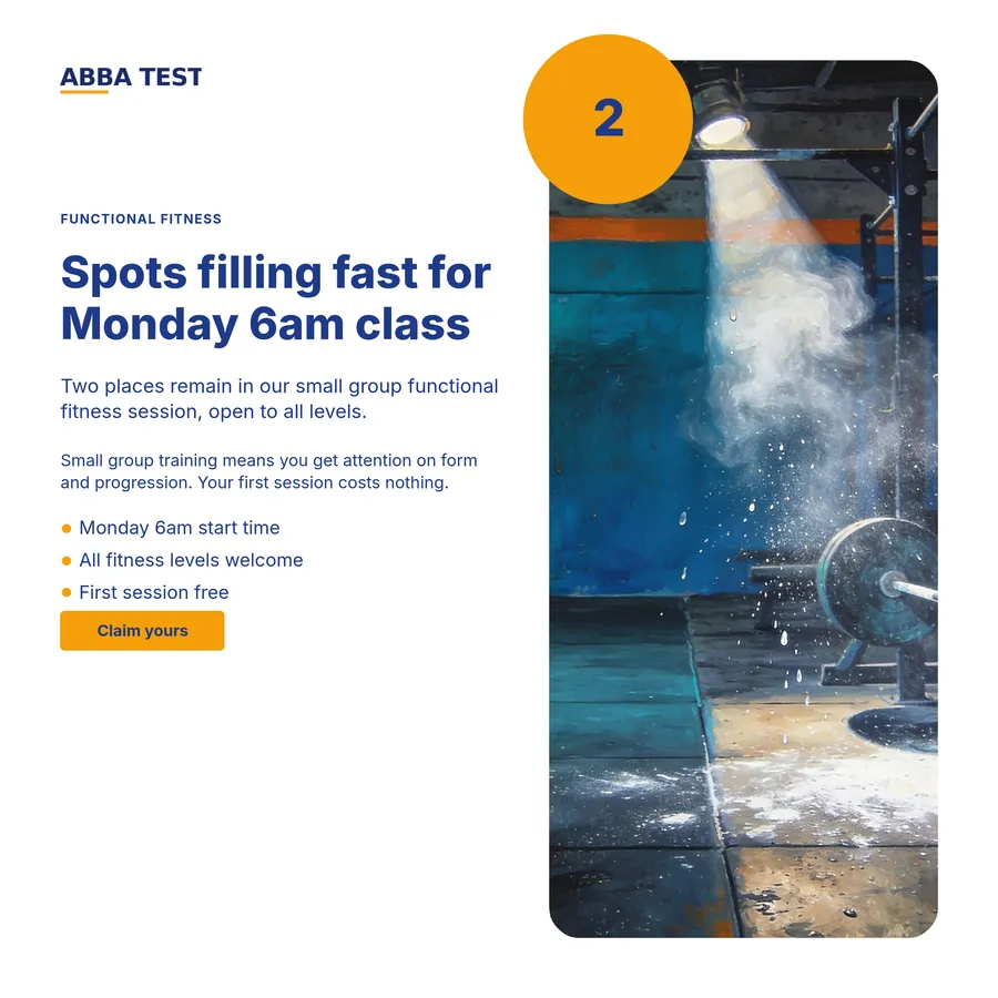 A square product card style design for the class with a gym photo